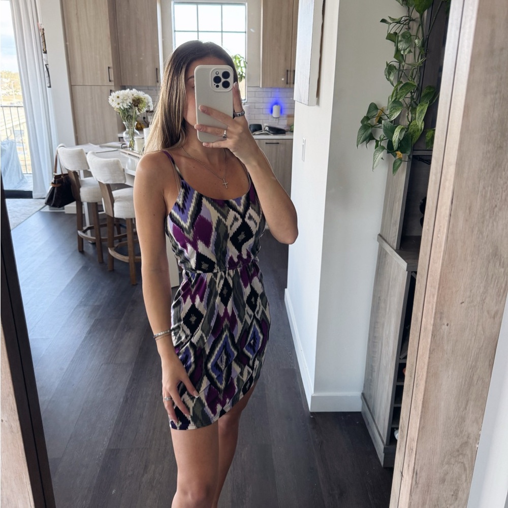 Forever 21 Purple and Black Patterned Dress (Size Small)